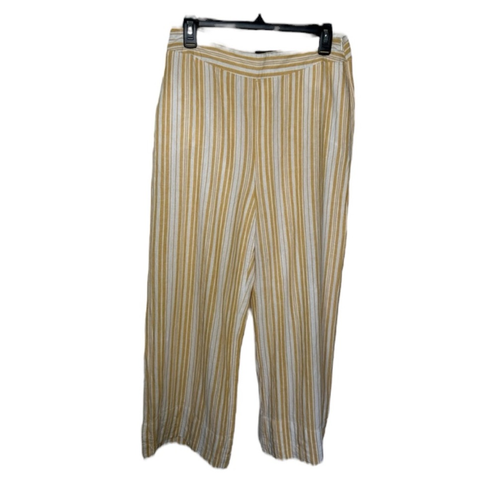 Ankle length linen blend yellow striped pants